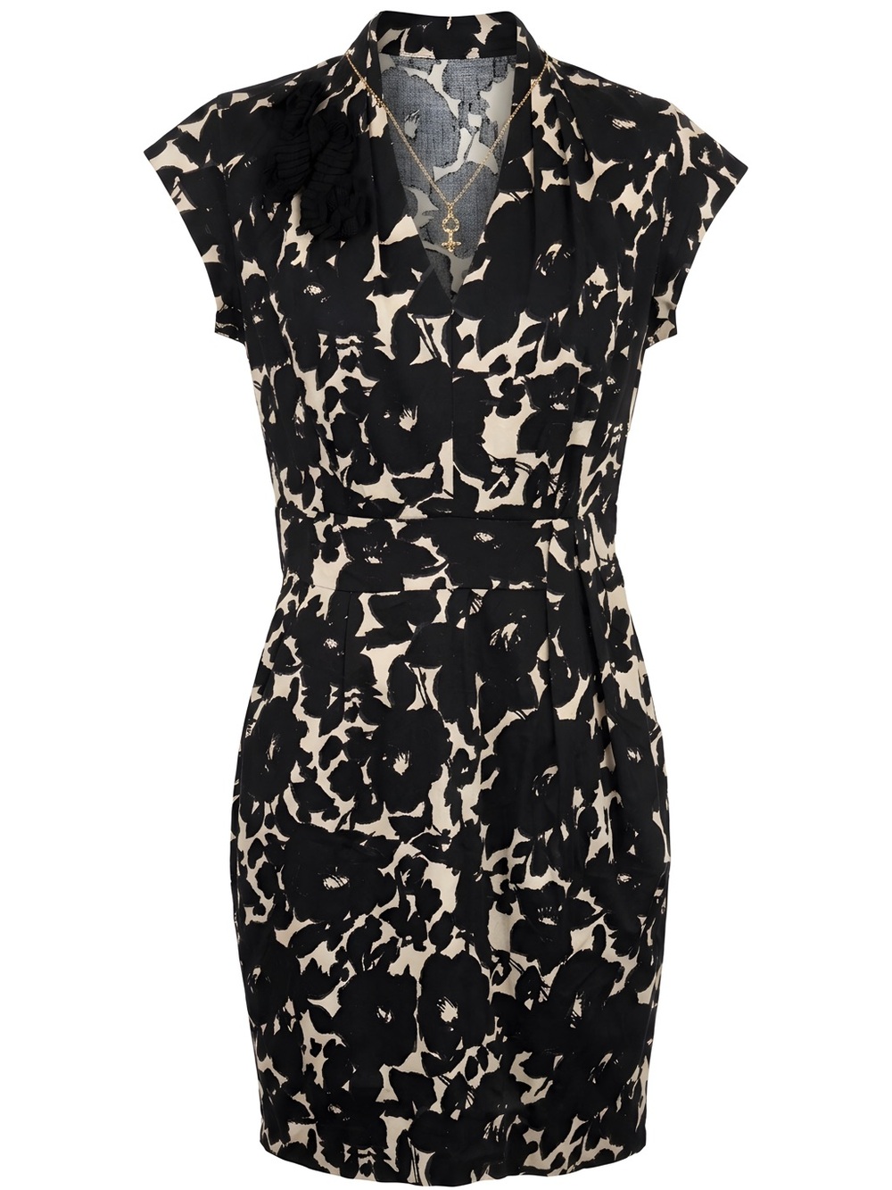 Just...Taylor Black and Cream Floral V-Neck Mini Dress
